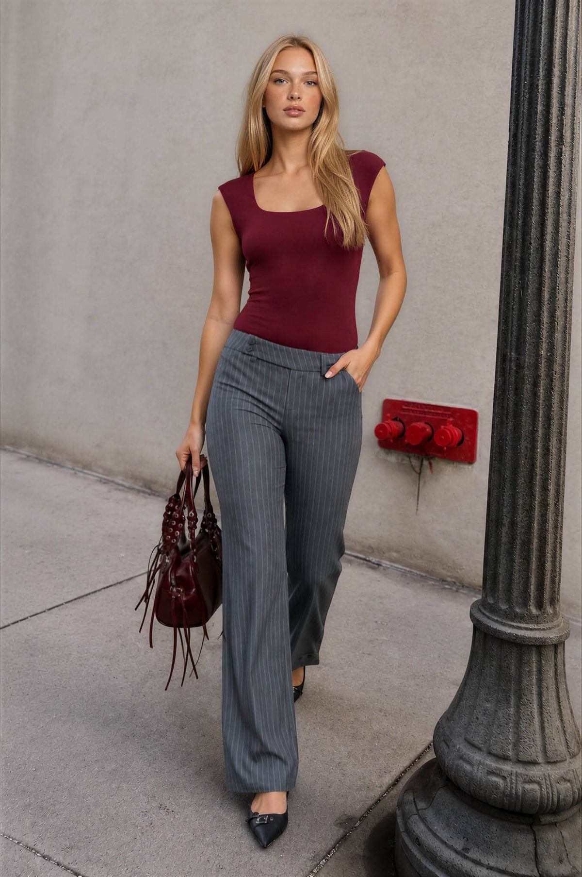 Scoop Neck Body Suit - Deep Red