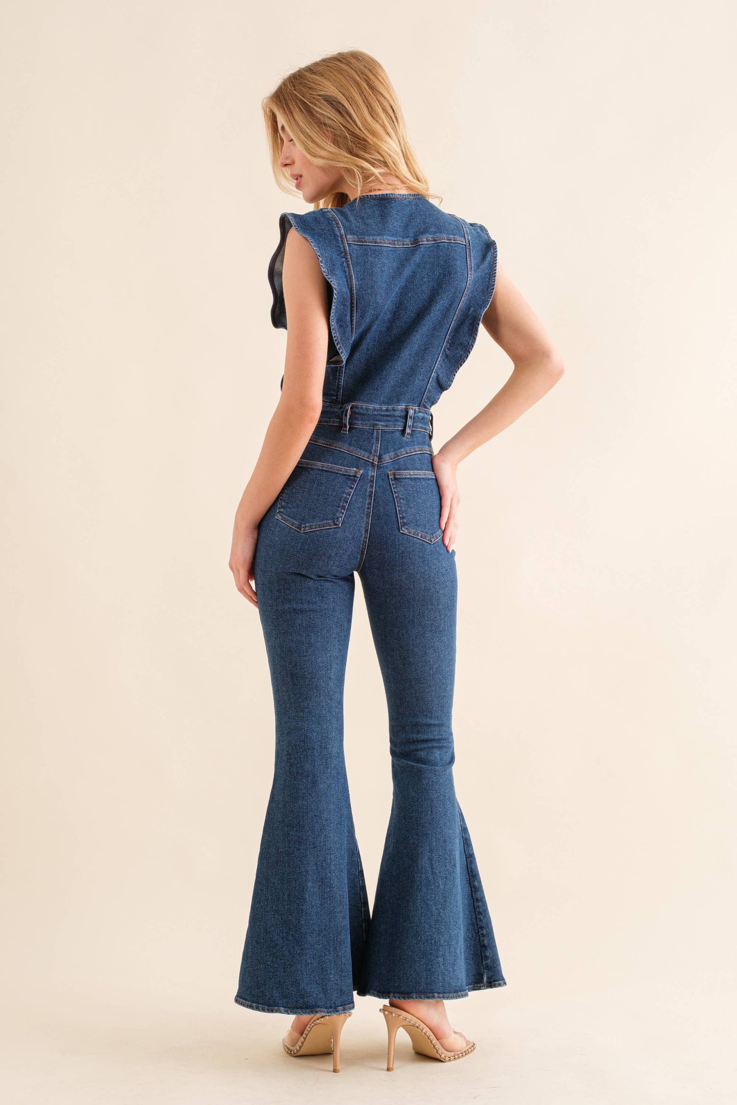 Ruffle Denim Jumpsuit