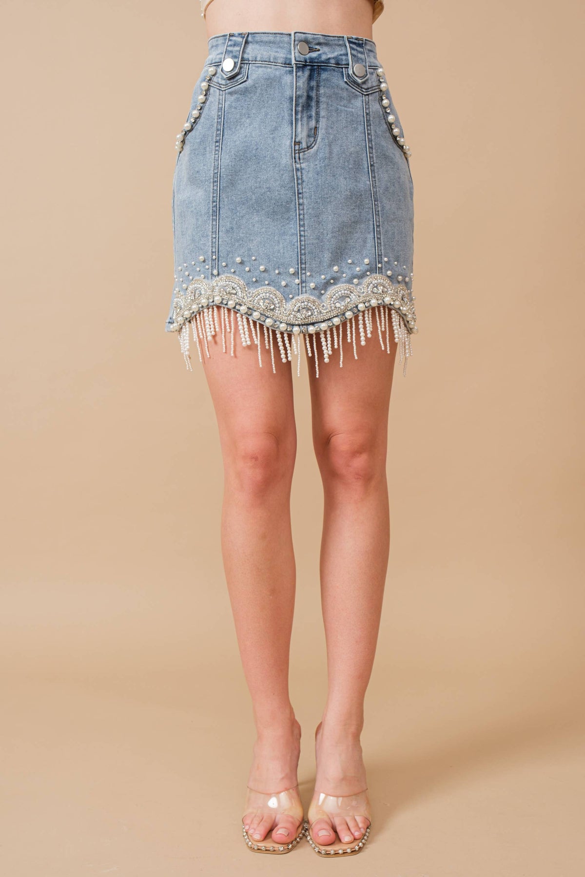 Embellished Denim Mini Skirt