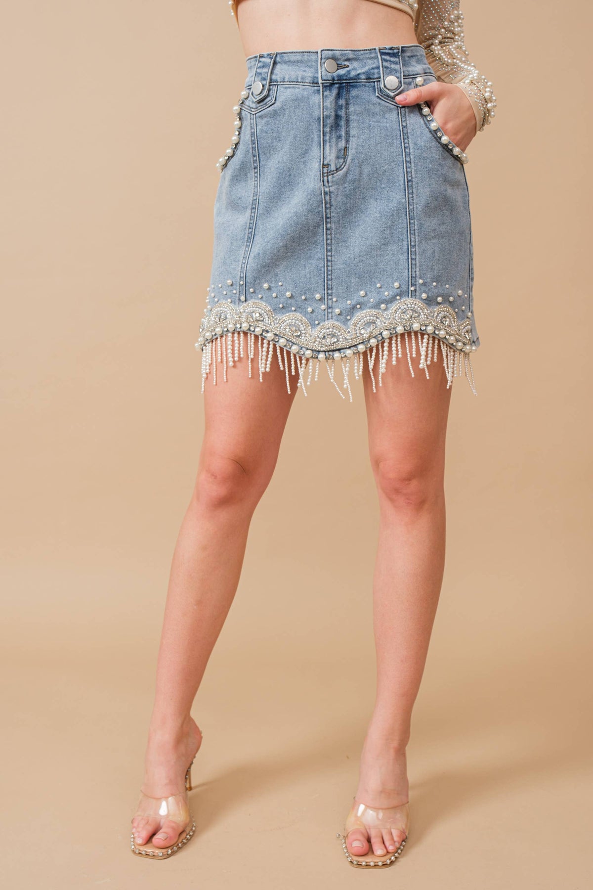 Embellished Denim Mini Skirt