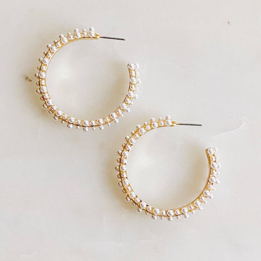 Large Pearl Hoop Earrings