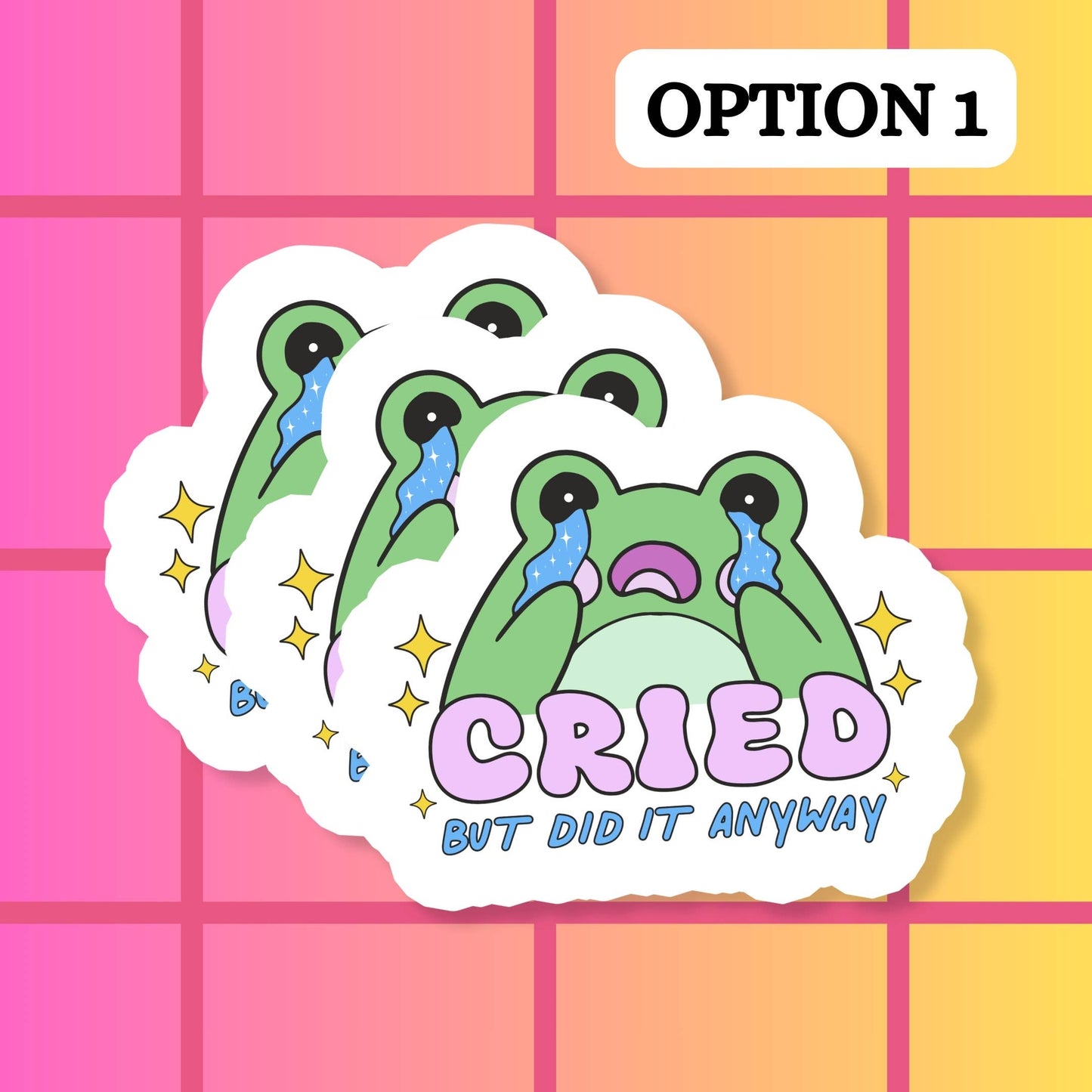 Frog Cry Relatable Mental Health Waterproof Vinyl Sticker: Matte / Done!