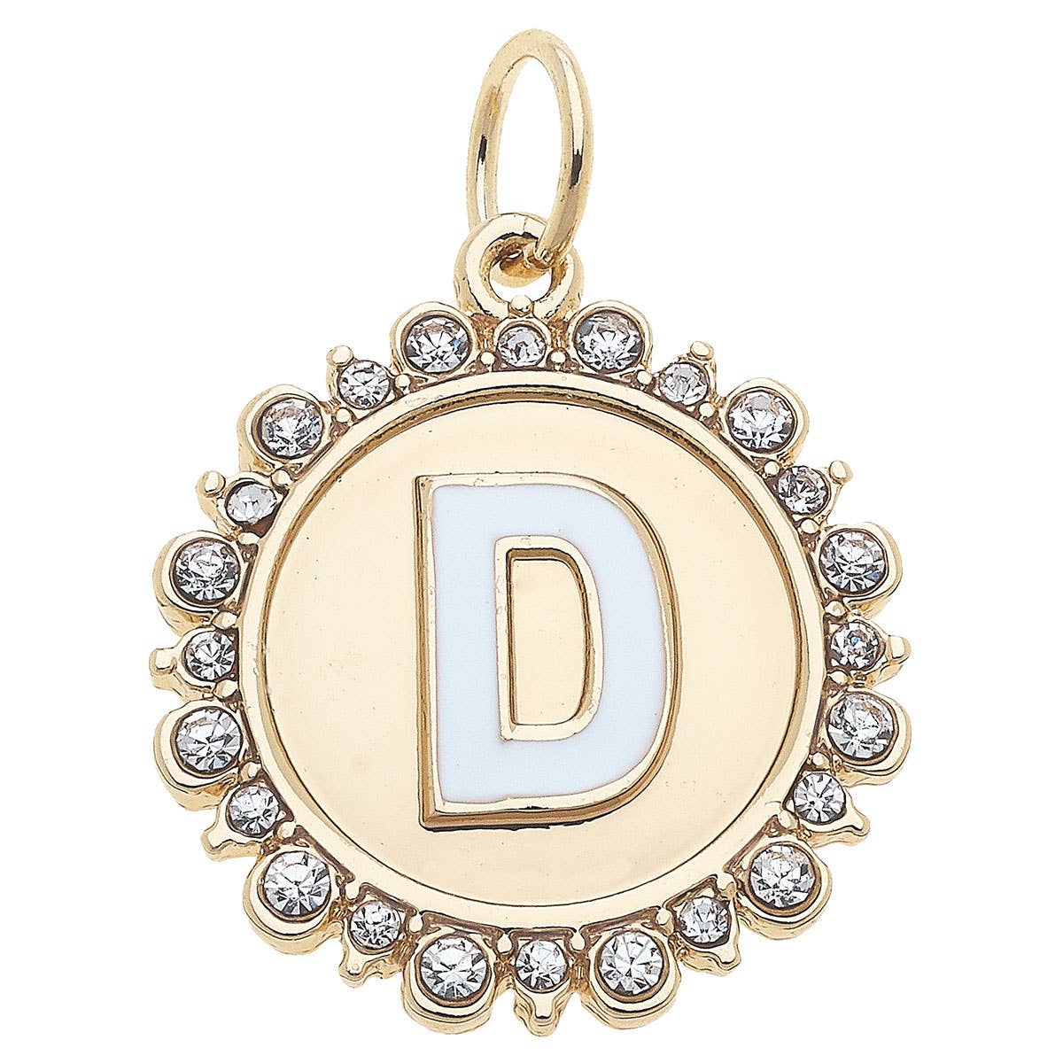 Rhinestone Letter Disc Charm in Shiny Gold: L