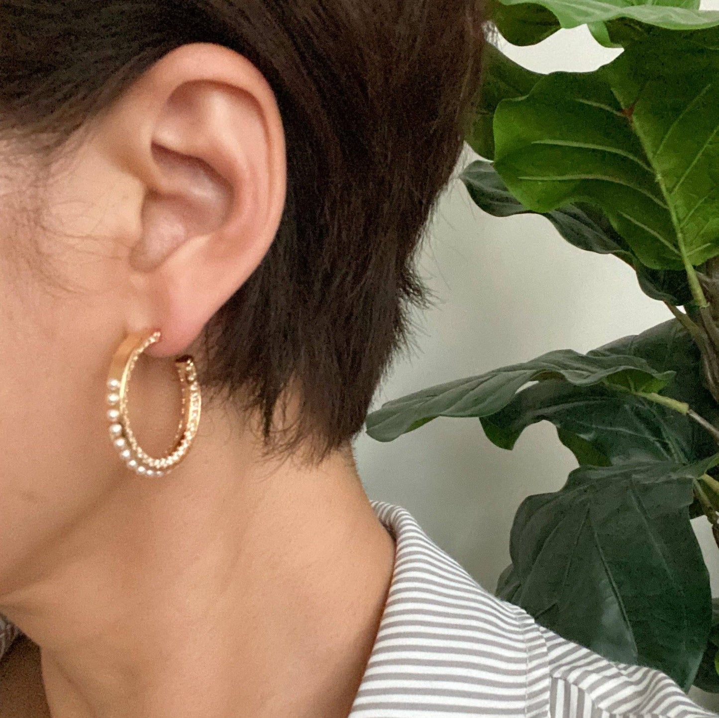 Gold and Pearl Hoop Earrings