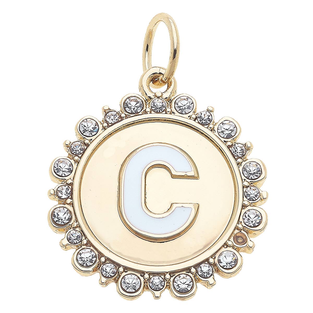 Rhinestone Letter Disc Charm in Shiny Gold: L