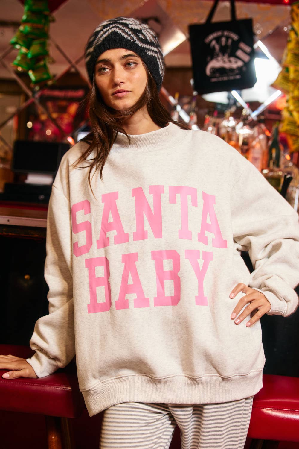 IT2594-SANTABABY | Reversible Mock Neck Sweatshirt: ASH GREY / L/XL