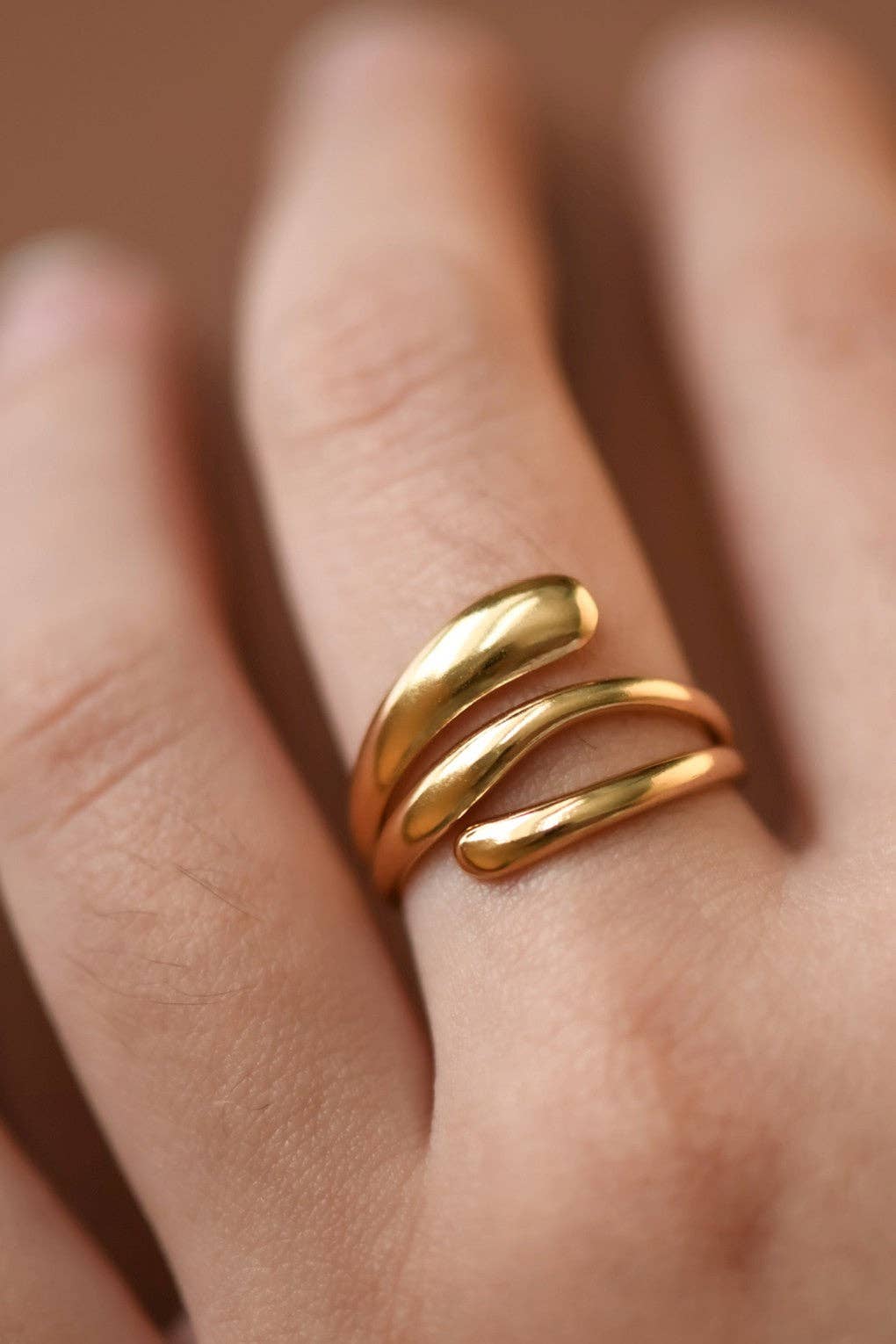 18K Gold Plated Stainless Steel Sculptural Open Ring - 7889: S0OX3T7889