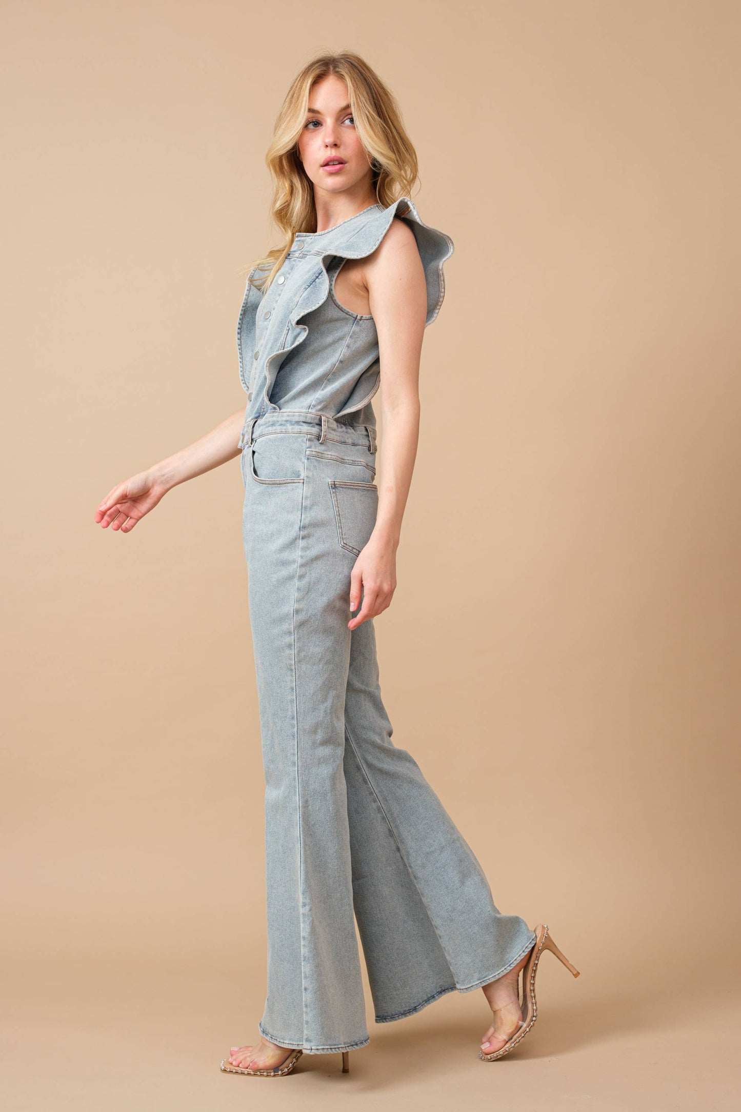 Ruffle Denim Jumpsuit