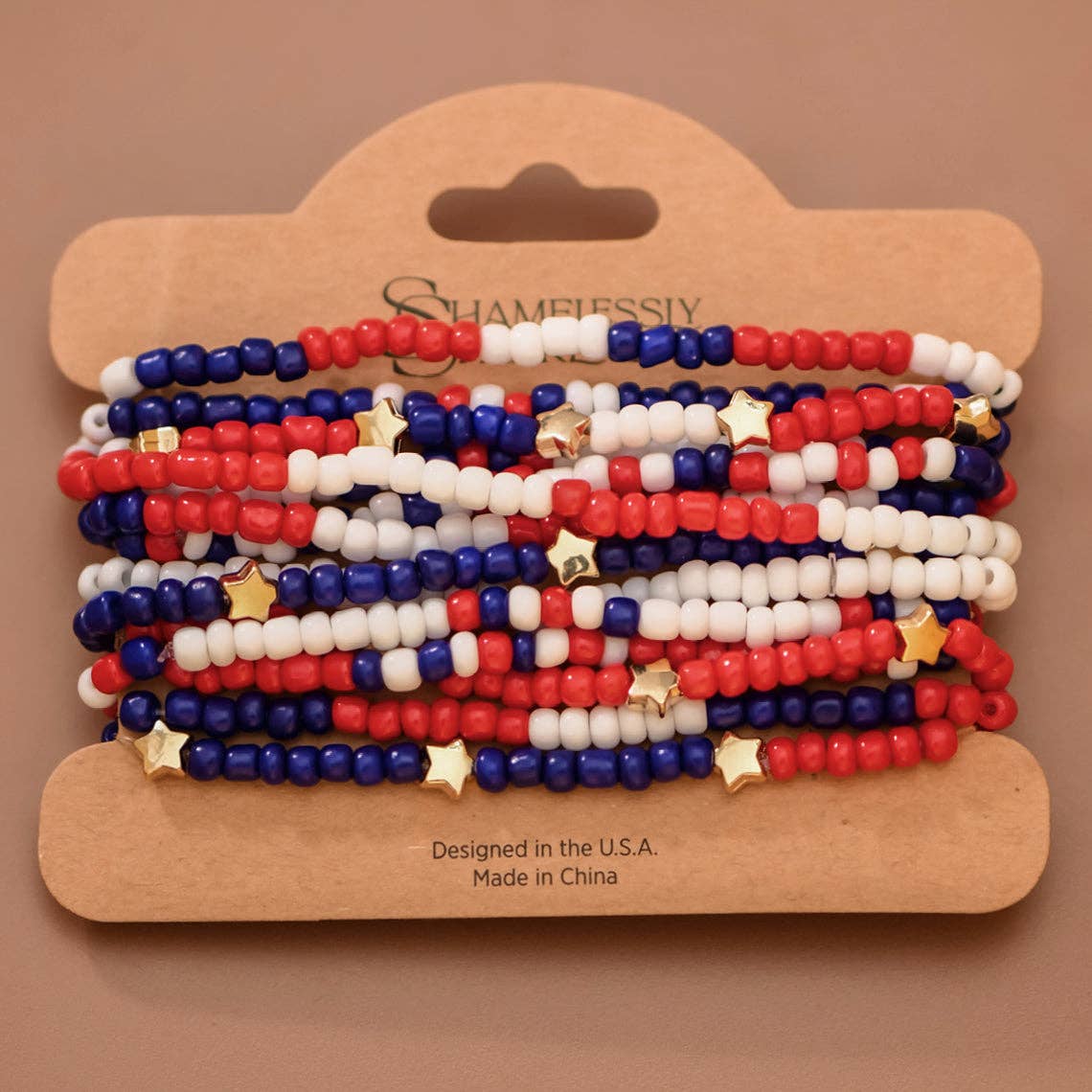 Patriotic Americana Red White Blue Seed Bead Bracelet Set – 8070: S0OX3T8070