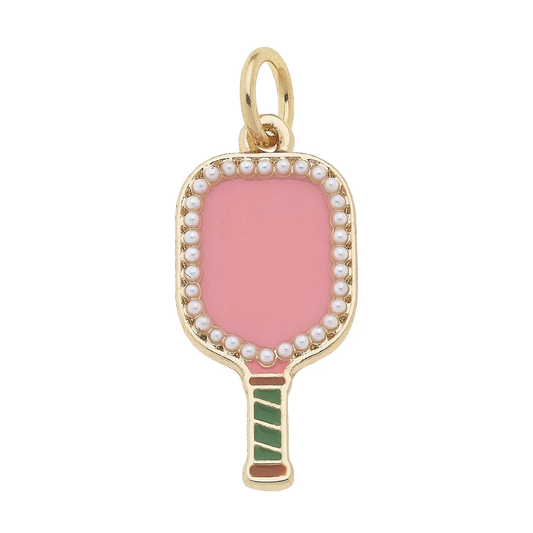 Pearl Studded Pickleball Paddle Charm in Pink