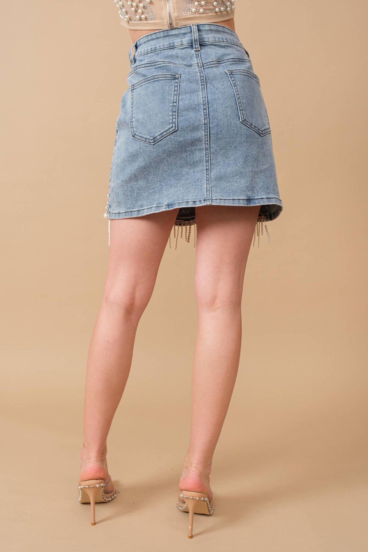 Embellished Denim Mini Skirt