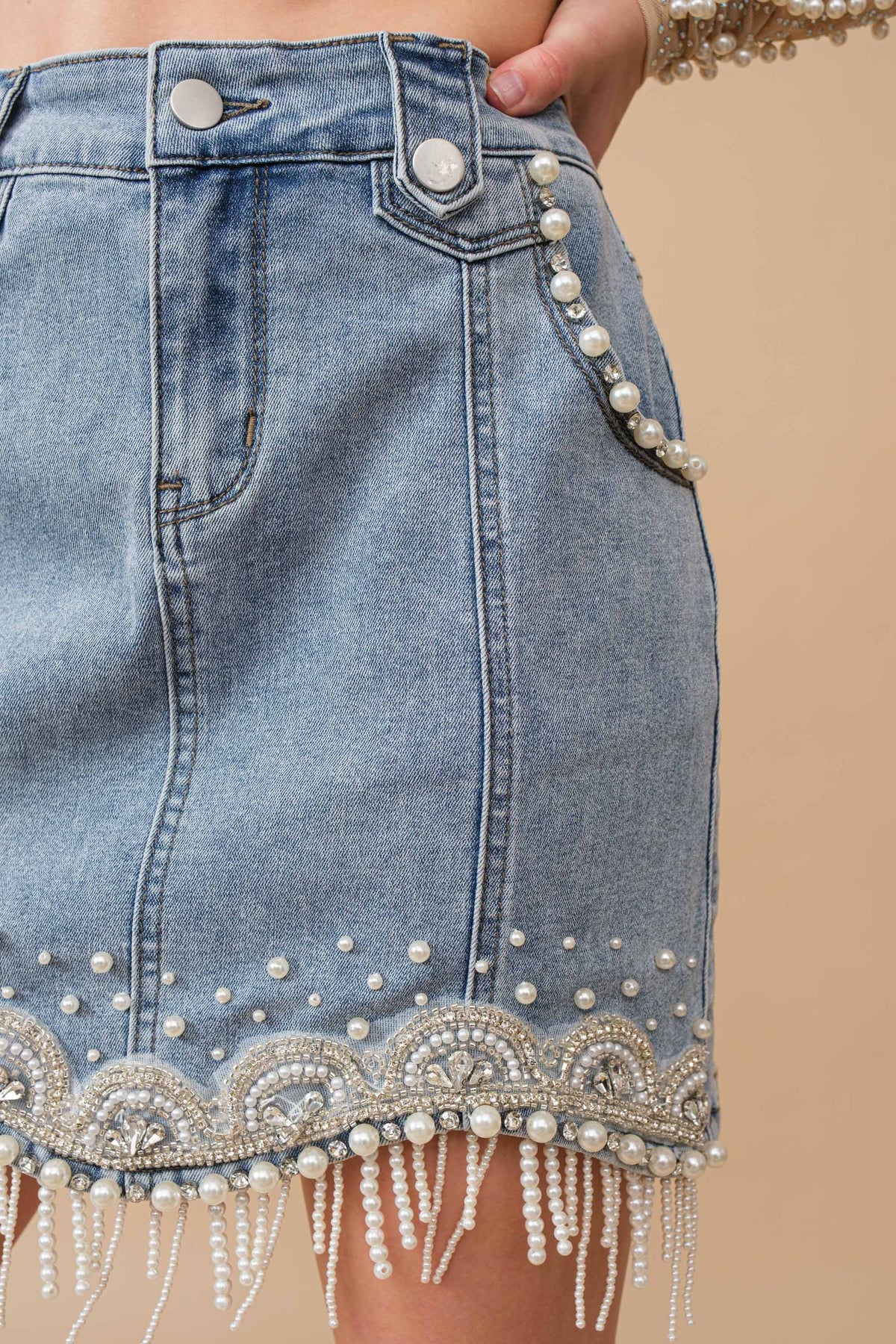 Embellished Denim Mini Skirt