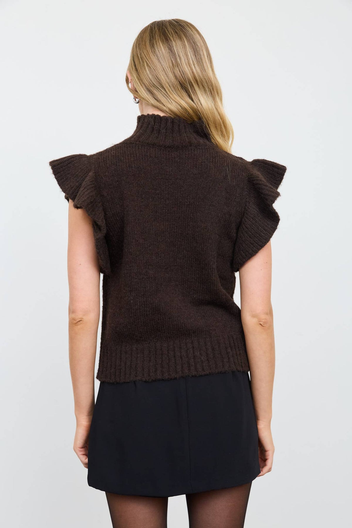 Ruffle Sleeve Sweater - Brown