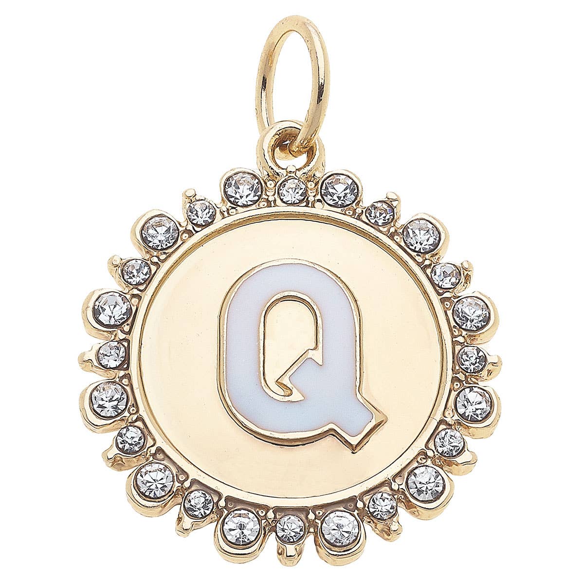 Rhinestone Letter Disc Charm in Shiny Gold: L