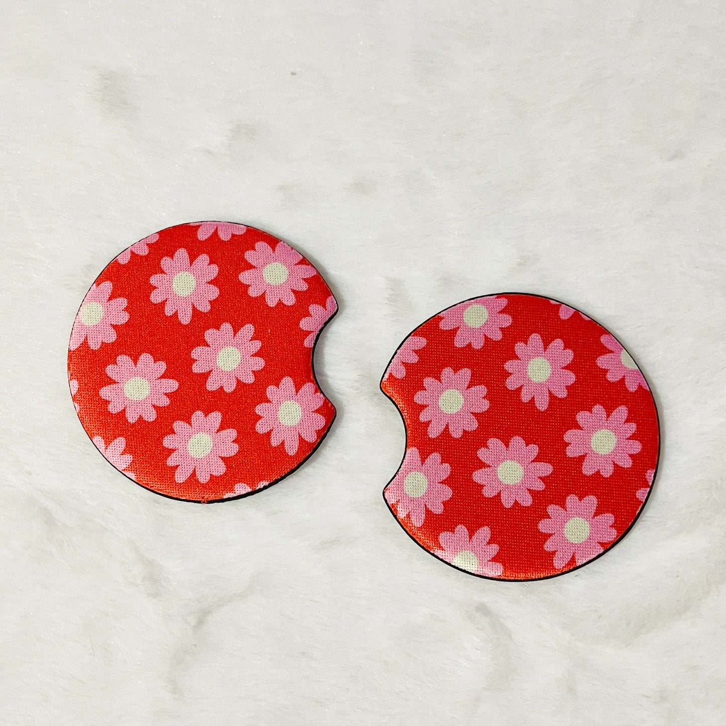 Car Coasters - Red and Pink Floral