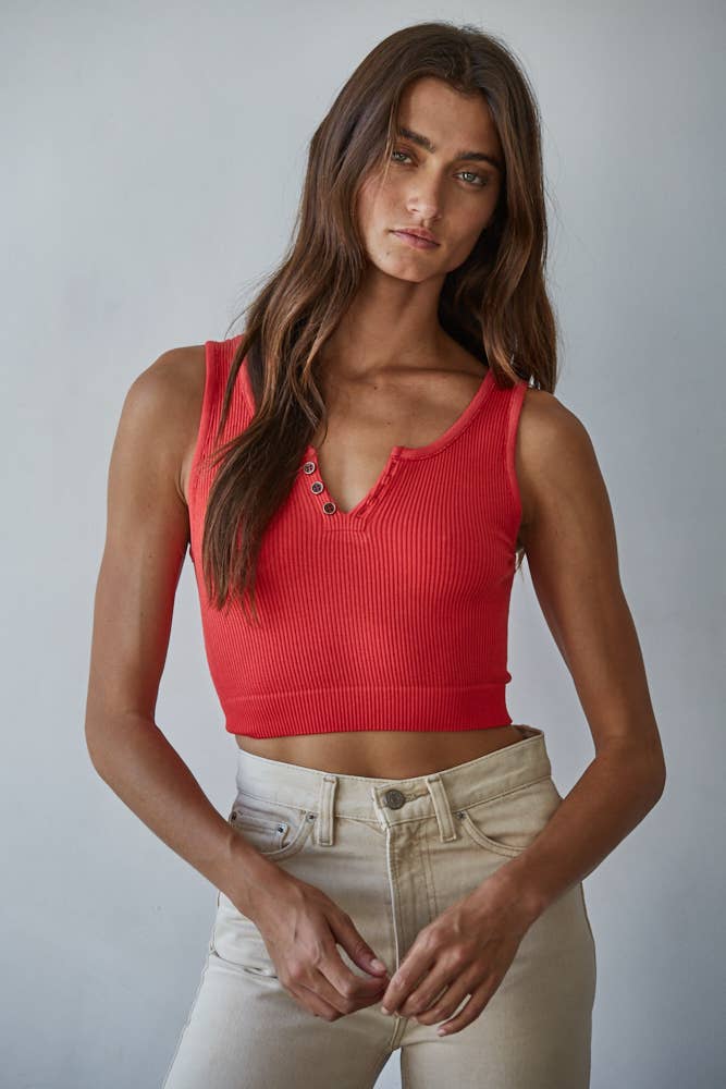Henley Ribbed Modal Tank Red