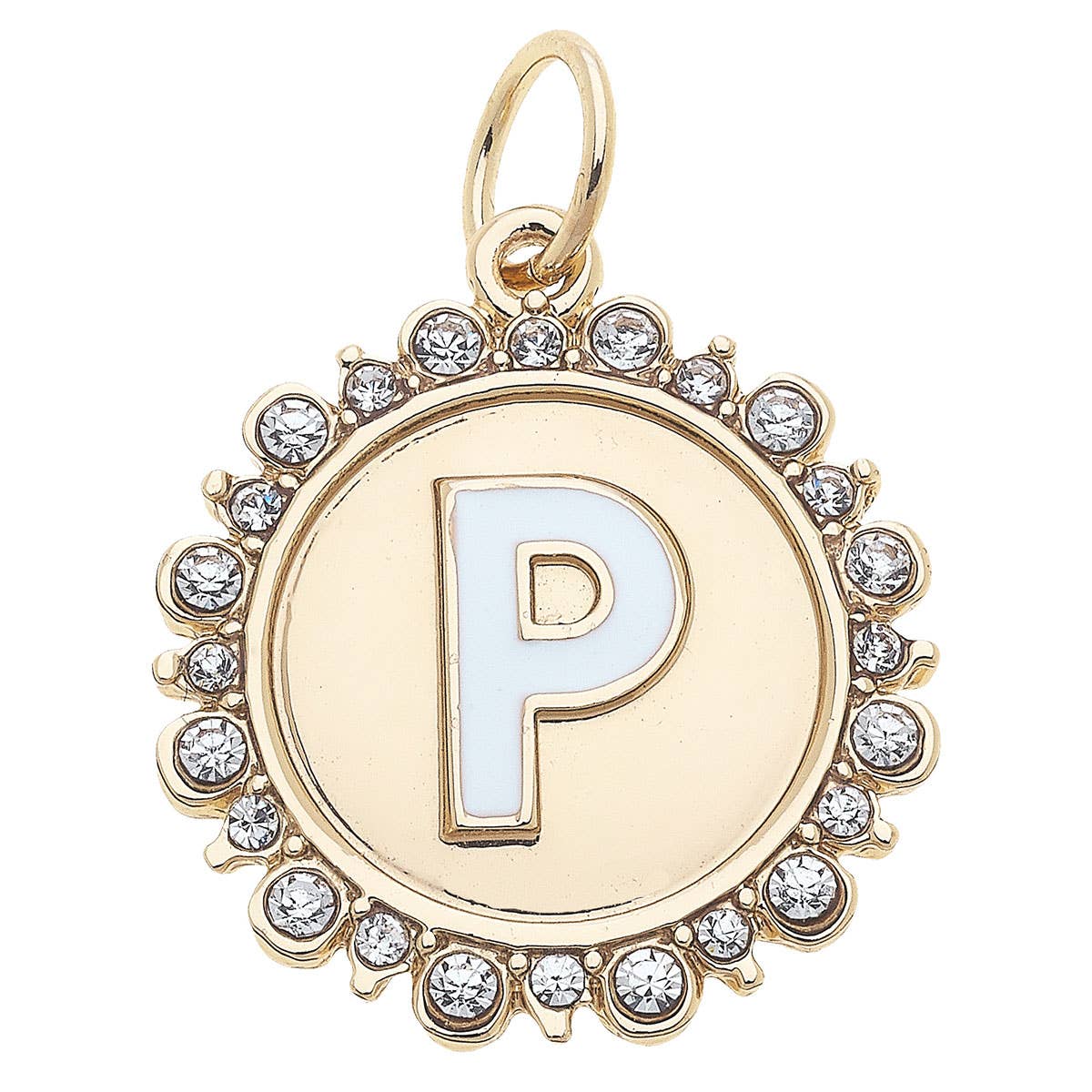 Rhinestone Letter Disc Charm in Shiny Gold: L