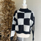 Black and White Checkered Crew High Neck Sweater