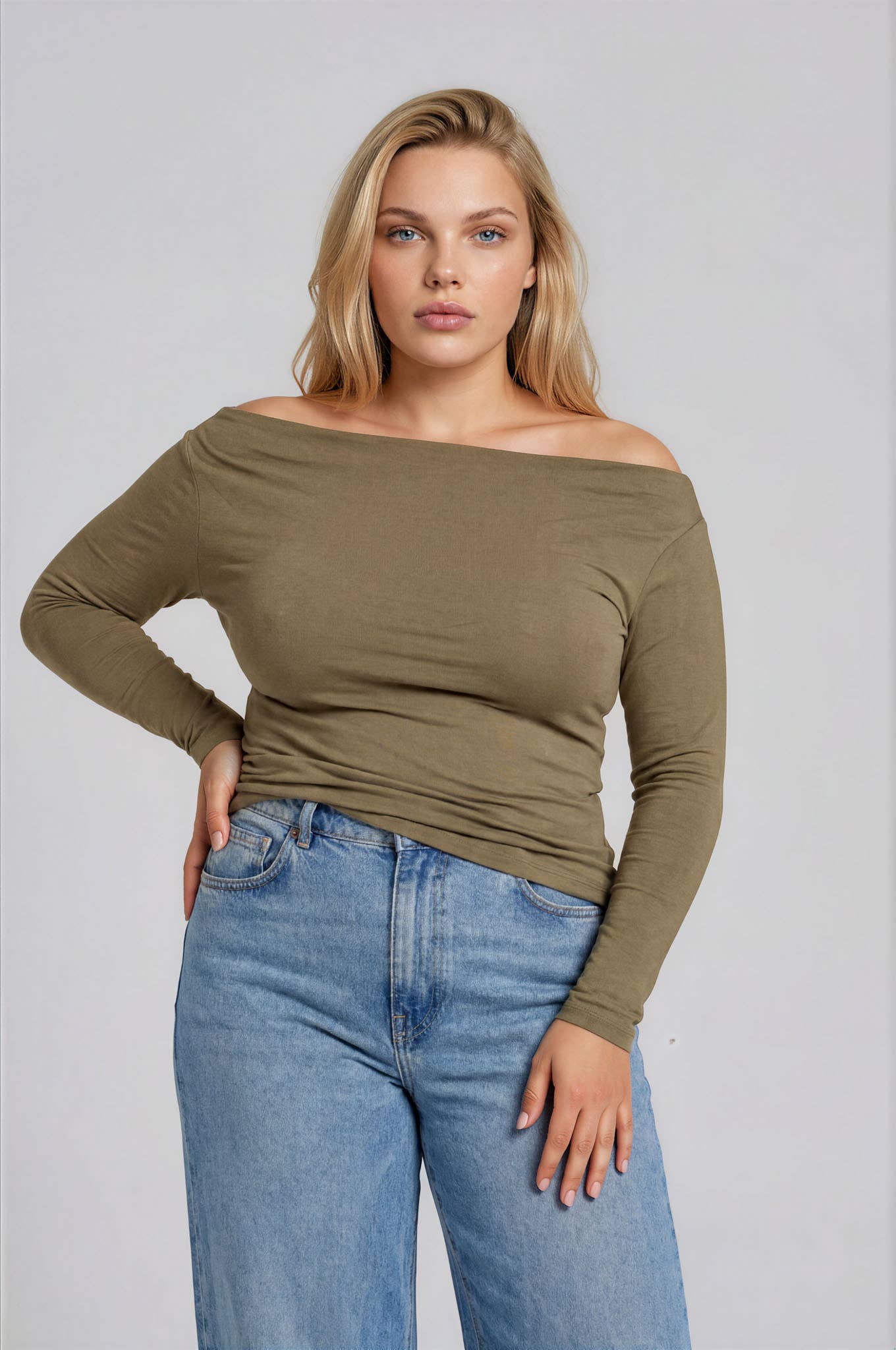 Boat Neck Knit Top (Plus)