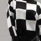 Black and White Checkered Crew High Neck Sweater