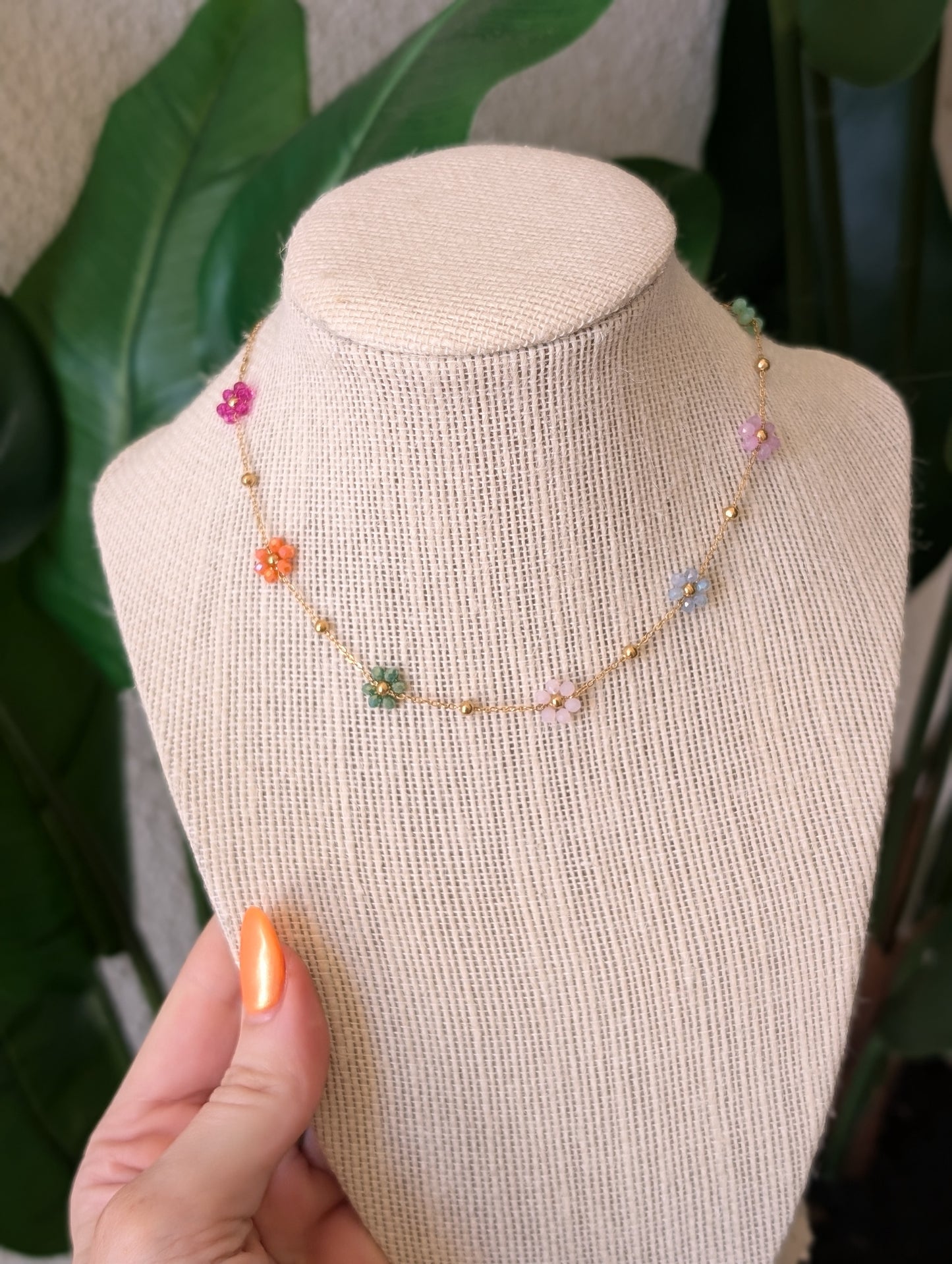 Beaded Flower Necklace Colorful