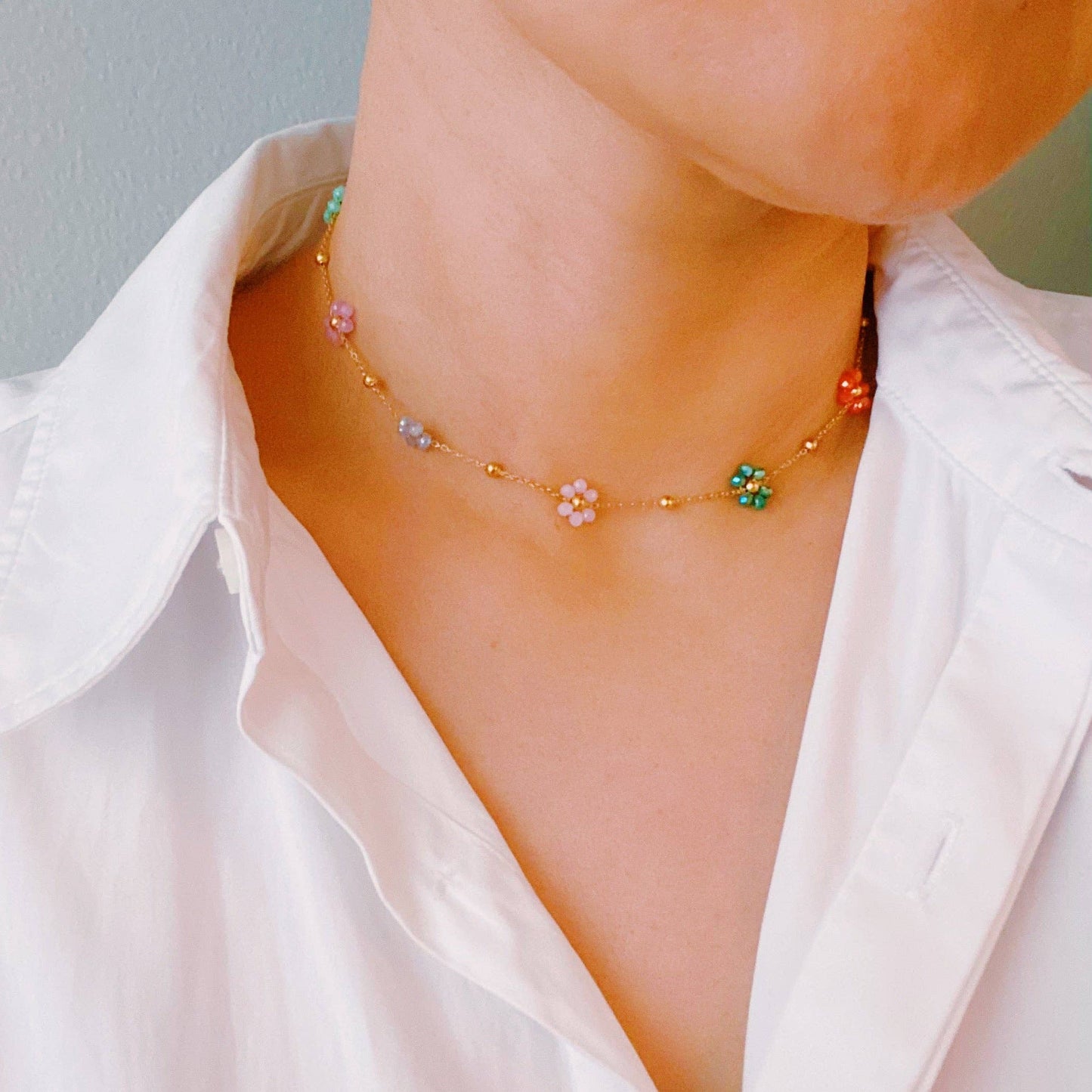 Beaded Flower Necklace Colorful