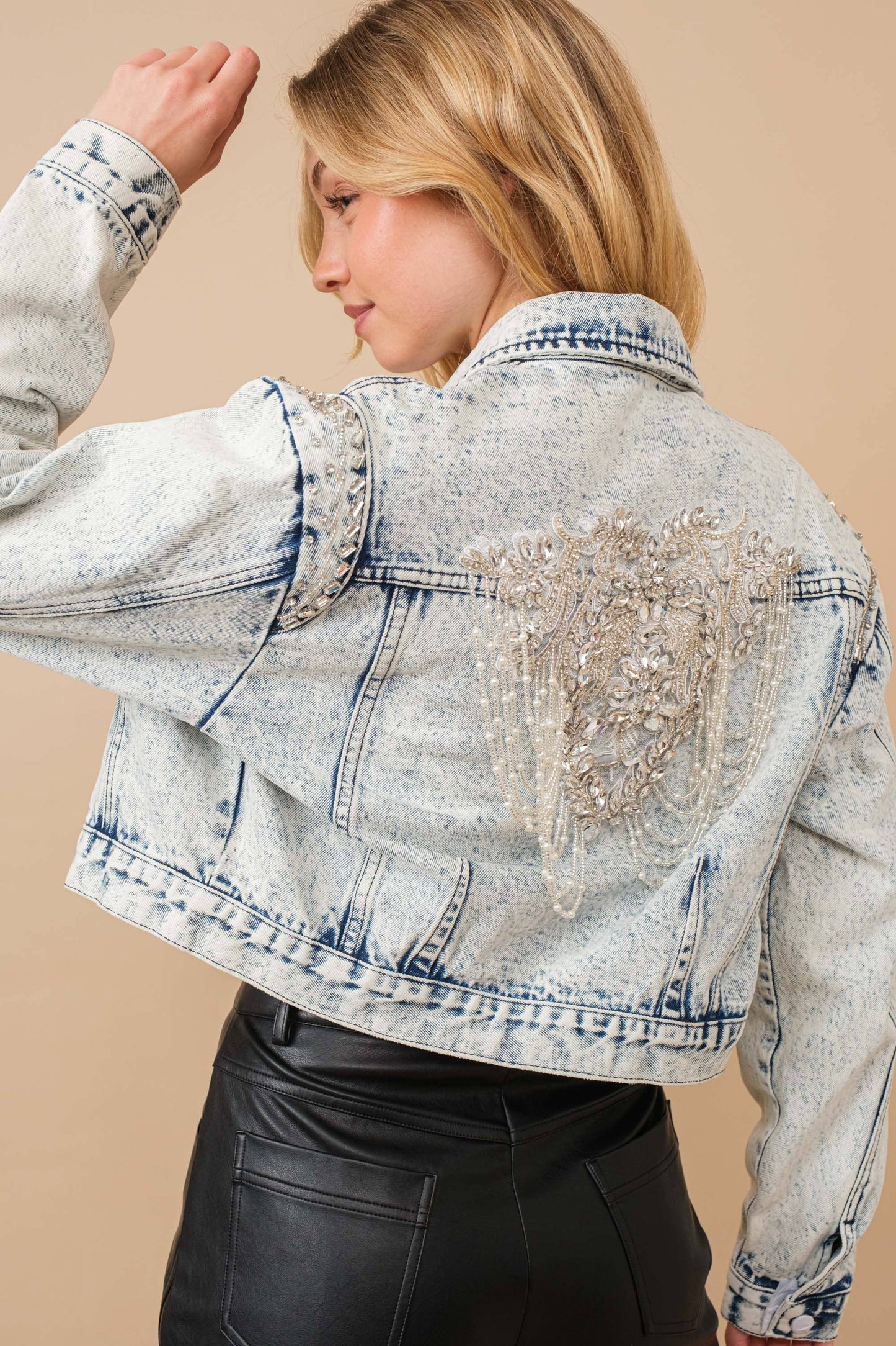 Acid Washed Embellished Denim Jacket