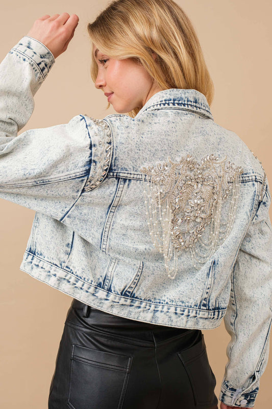 Acid Washed Embellished Denim Jacket