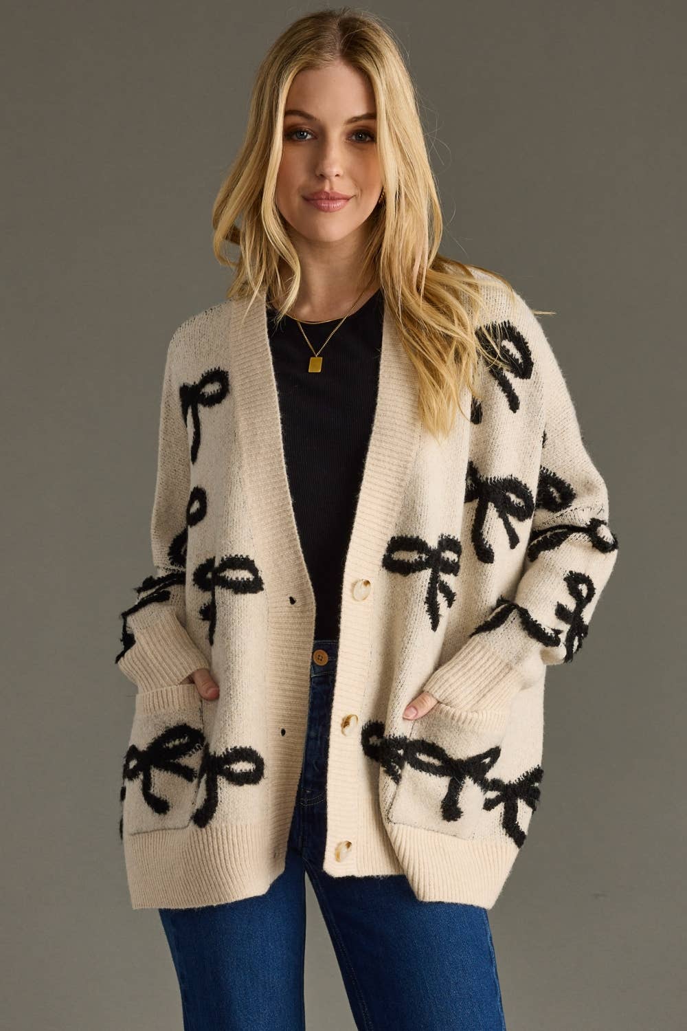 Tan & Black Bow Cardigan