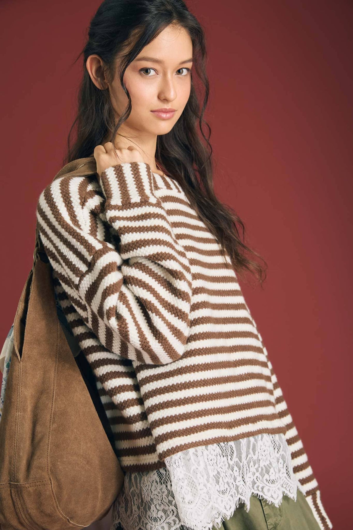 Lace Hem Striped Top