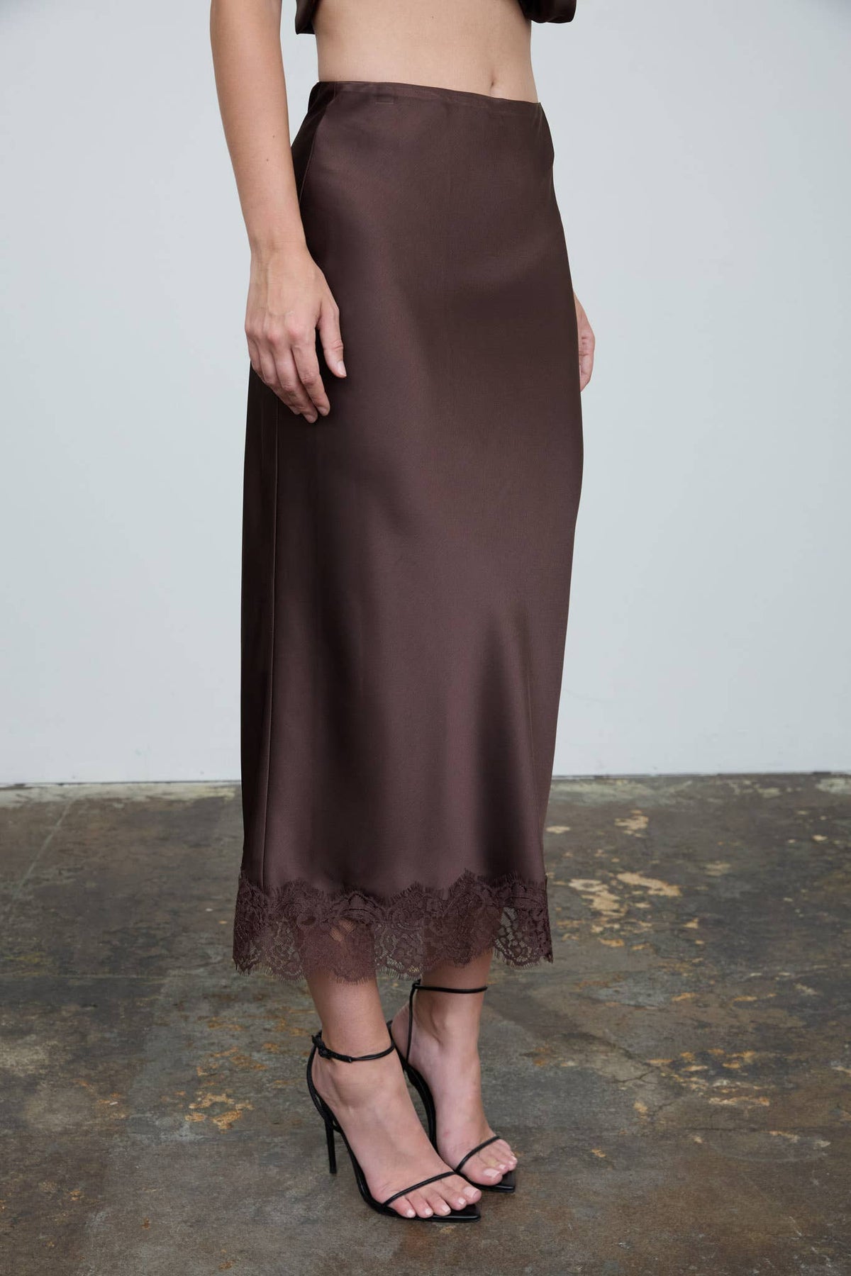 Satin Lace Midi Skirt