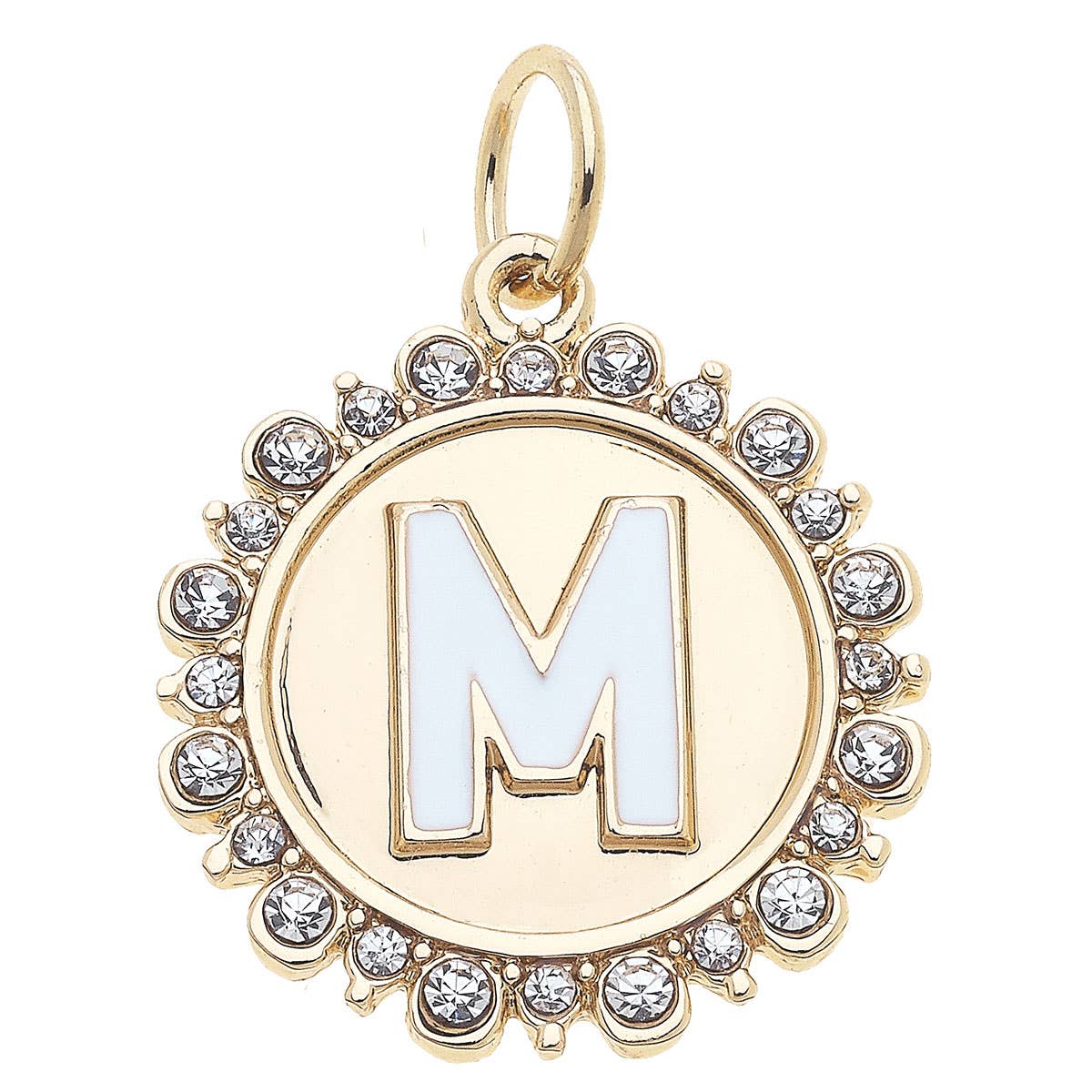 Rhinestone Letter Disc Charm in Shiny Gold: L