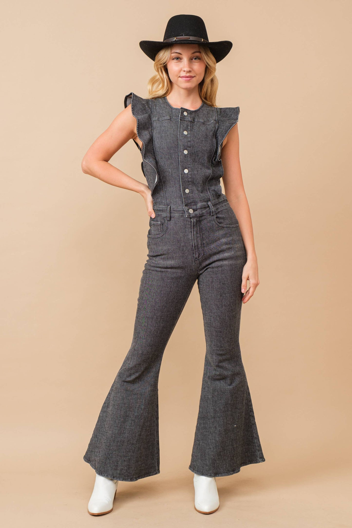 Ruffle Denim Jumpsuit