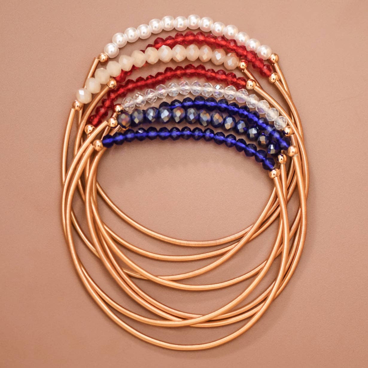 Patriotic Boho Layered Guitar String Bracelet Set - 8074: S0OX3T8074