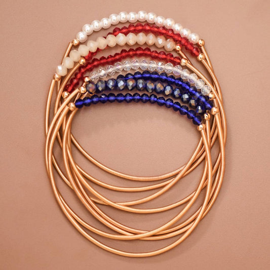 Patriotic Boho Layered Guitar String Bracelet Set - 8074: S0OX3T8074