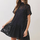 CD07493-Floral Jacquard Tie-Neck Mini Dress: OLIVE / S