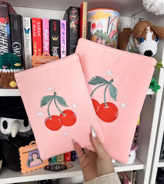Embroidered Cherry Book/Kindle Sleeve: Book Size