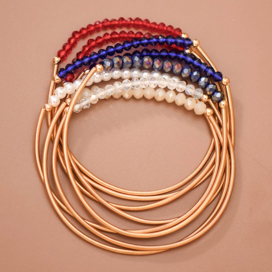 Patriotic Boho Layered Guitar String Bracelet Set - 8074: S0OX3T8074