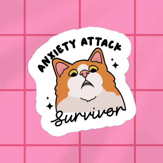 Anxiety Cat Mental Health Waterproof Vinyl Sticker: Matte / Done!