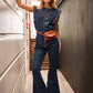 Ruffle Denim Jumpsuit