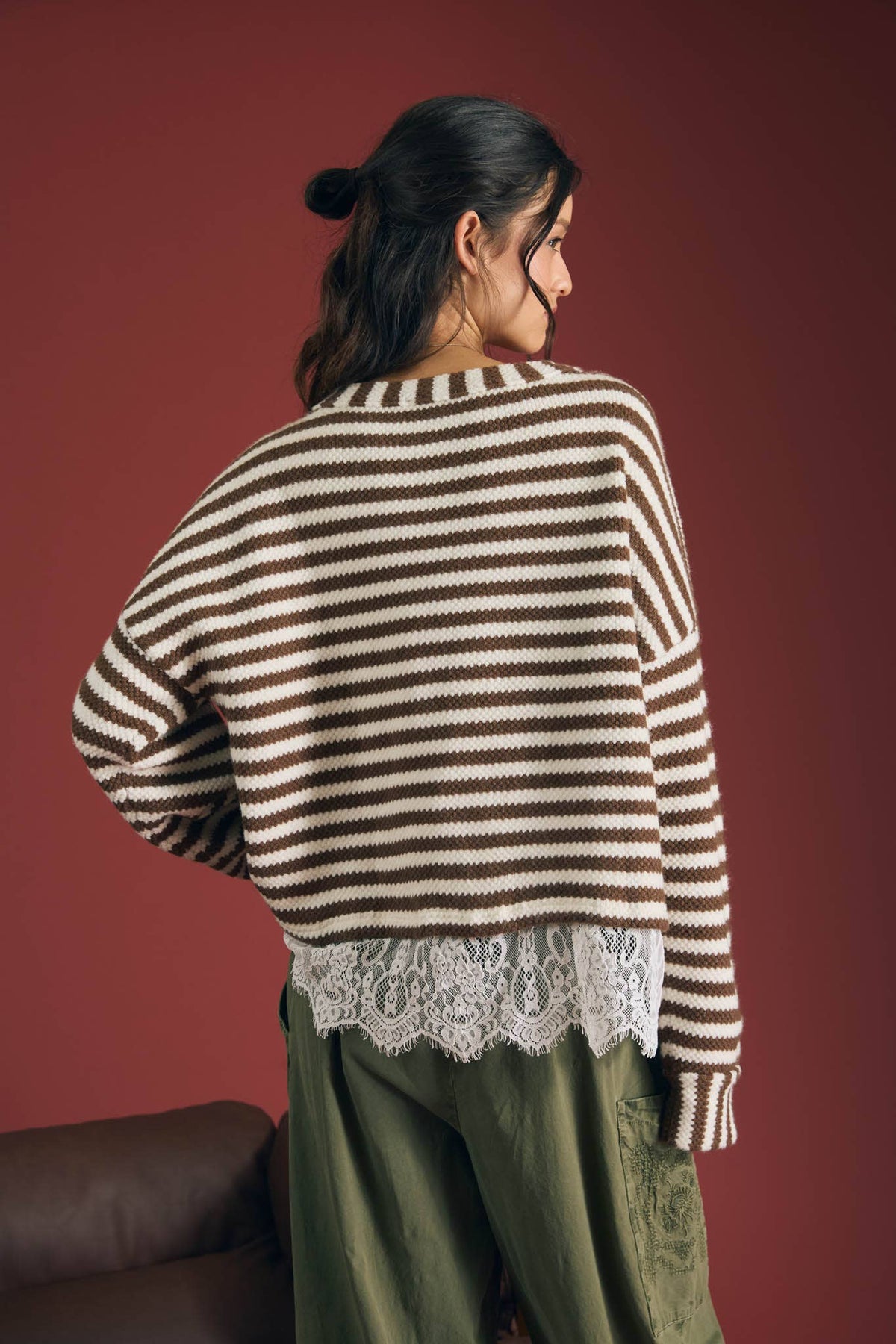 Lace Hem Striped Top
