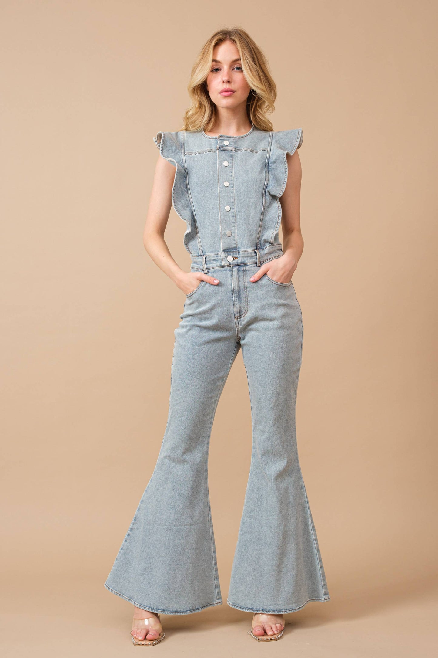 Ruffle Denim Jumpsuit