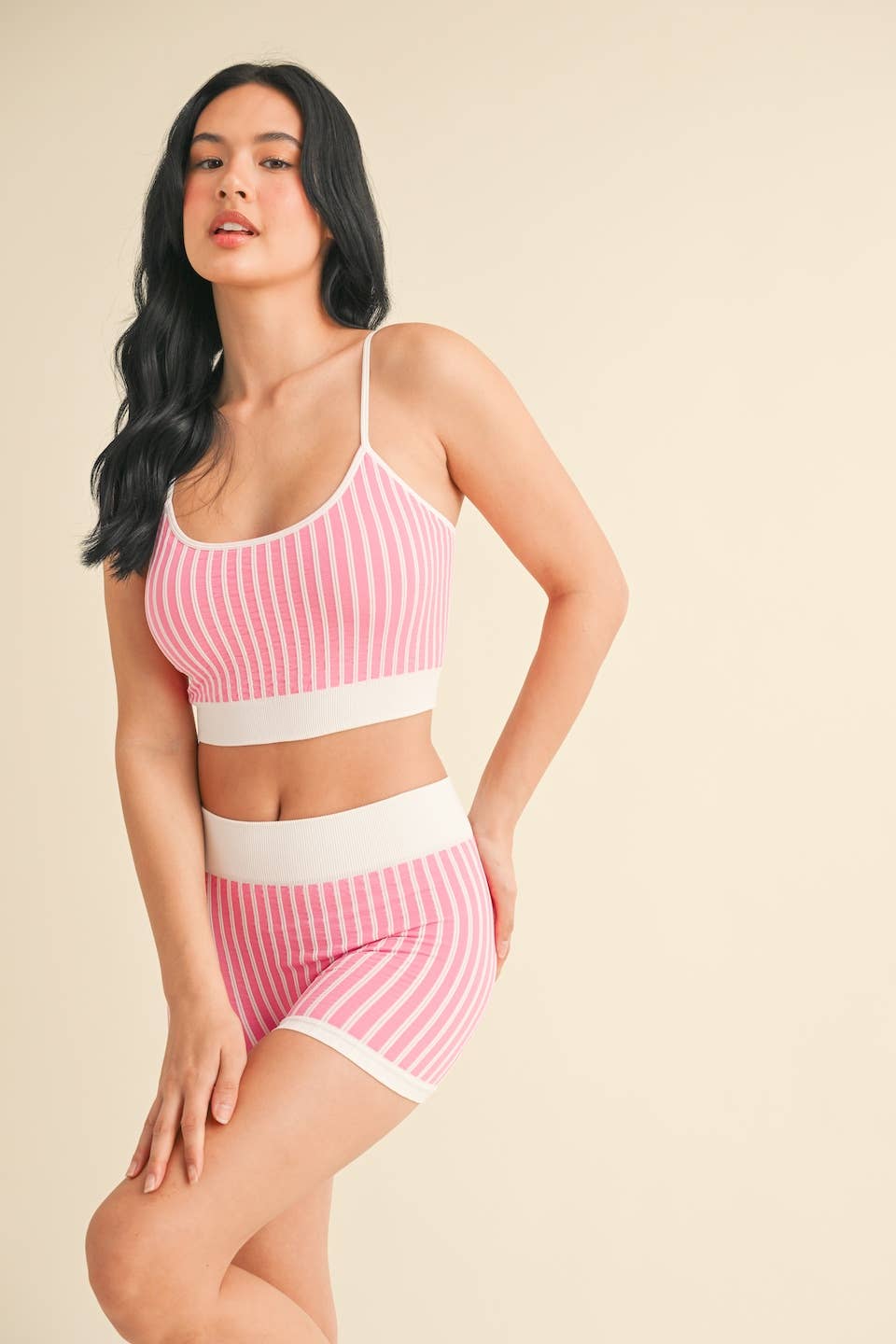 Pink Stripe Shorts Set