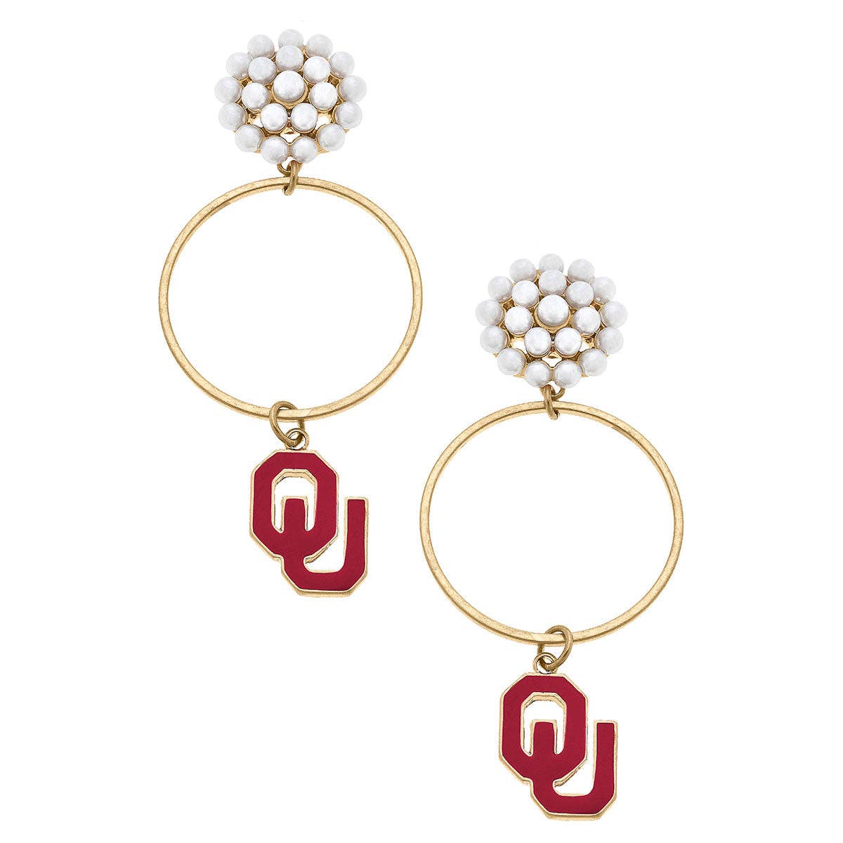 Oklahoma Sooners Pearl Hoop Earrings