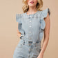 Ruffle Denim Jumpsuit