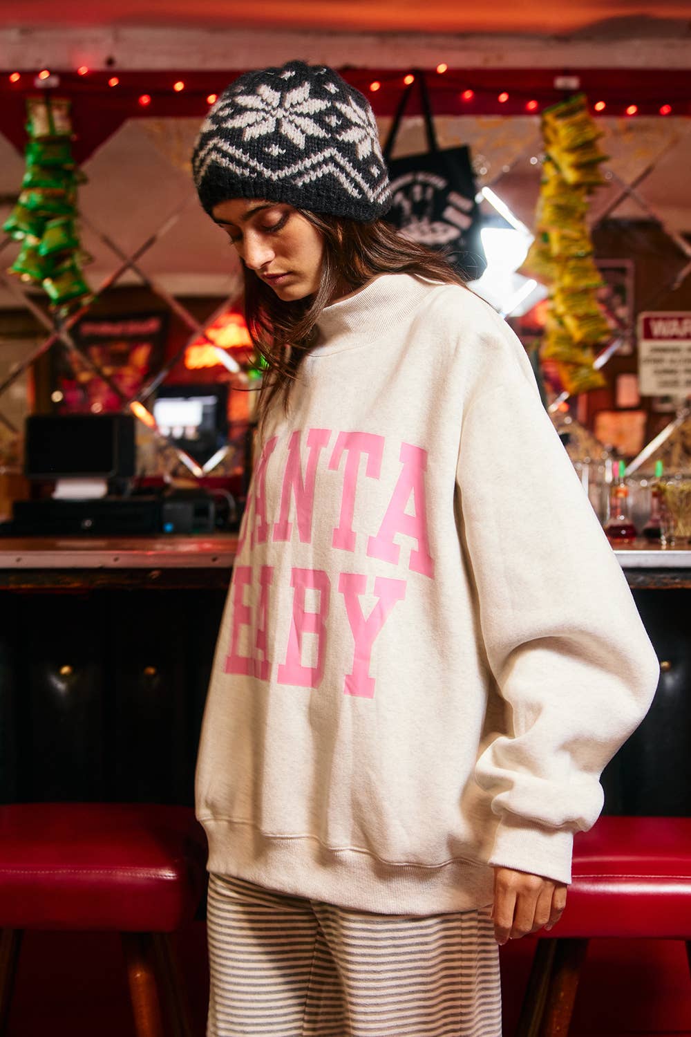 IT2594-SANTABABY | Reversible Mock Neck Sweatshirt: ASH GREY / S/M