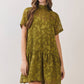 CD07493-Floral Jacquard Tie-Neck Mini Dress: OLIVE / S