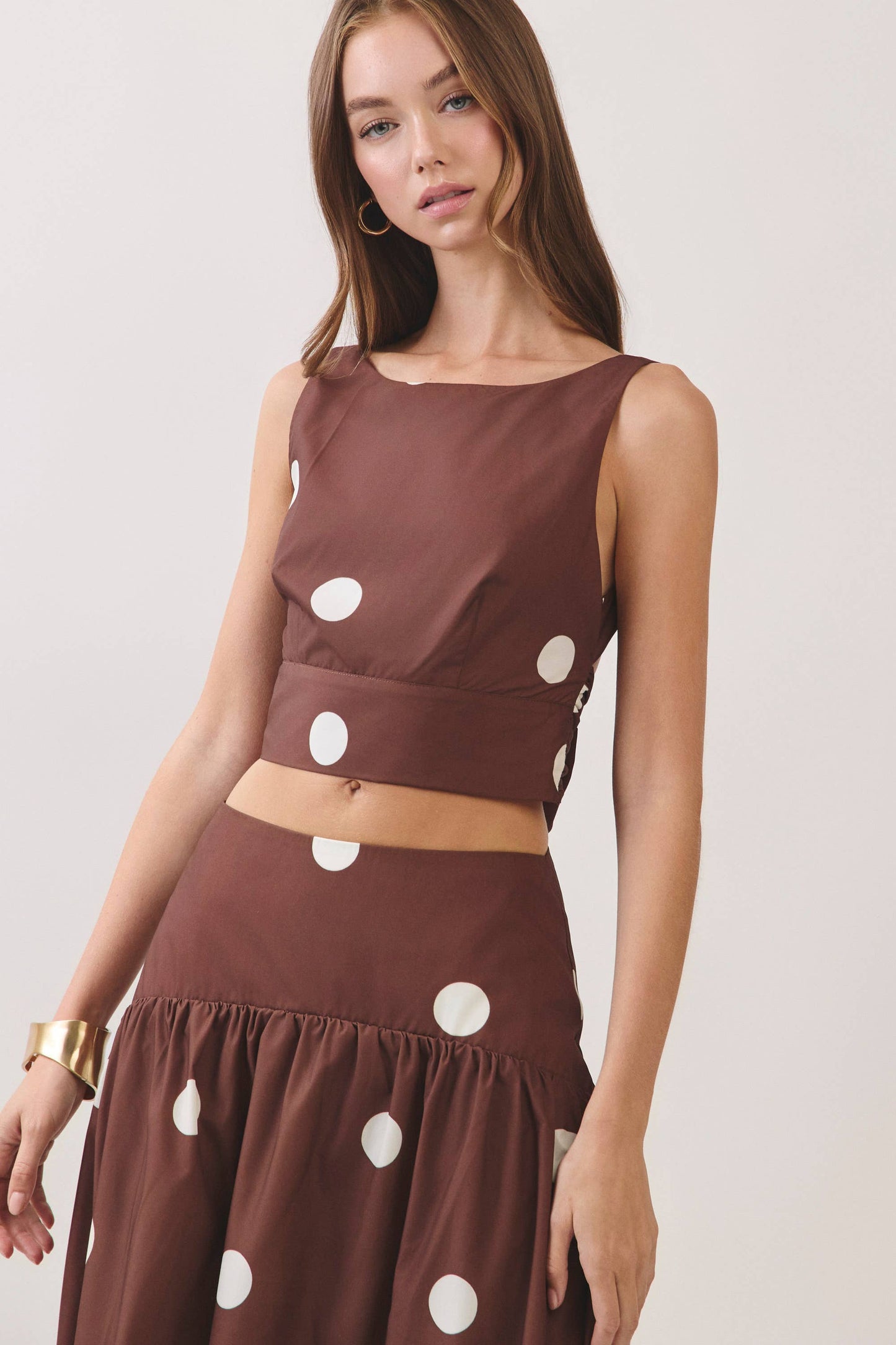 Polka Dot Open Back Tie Crop Top