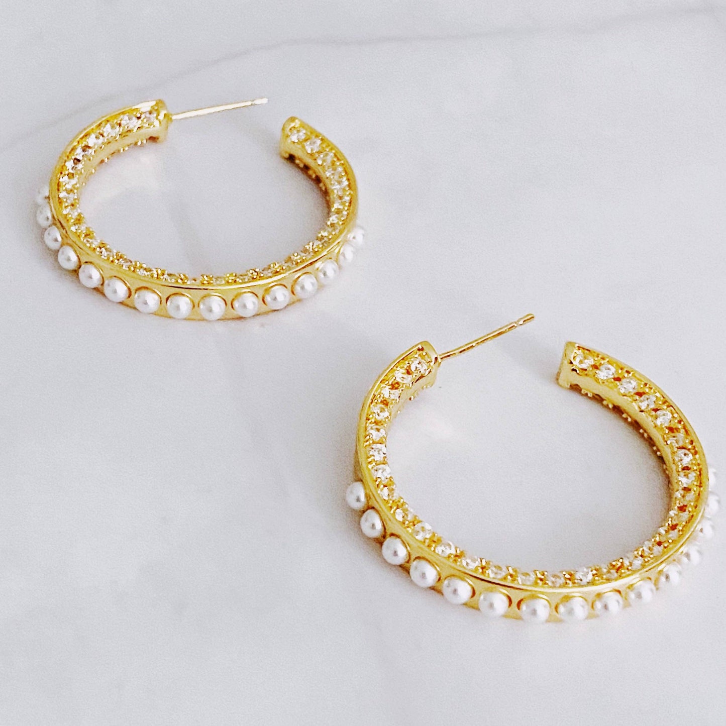 Gold and Pearl Hoop Earrings