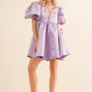 22541D - Solid Woven Balloon Puff Mini Dress: LAVENDER / S